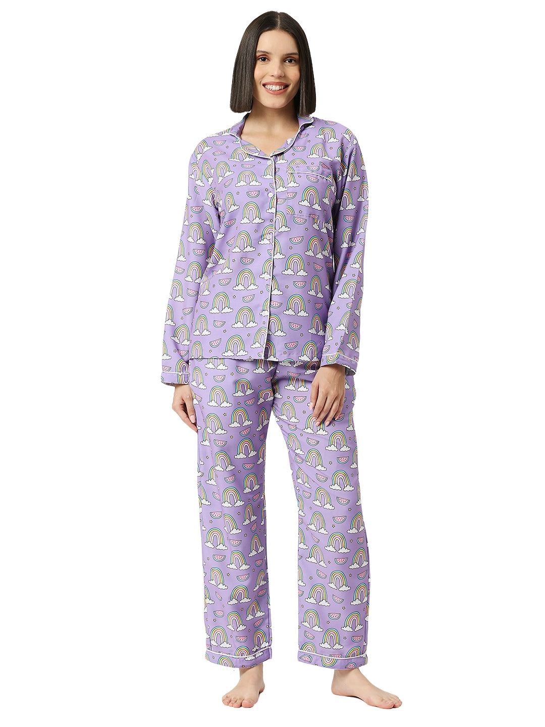 Rainbow Chaser Button Down Pj Set - Cotton Rayon Pj Set with Notched Collar