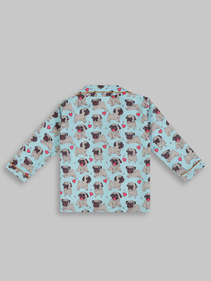 Snuggle Pug Kids Pj Set - Cotton Rayon Pj Set with Notched Collar