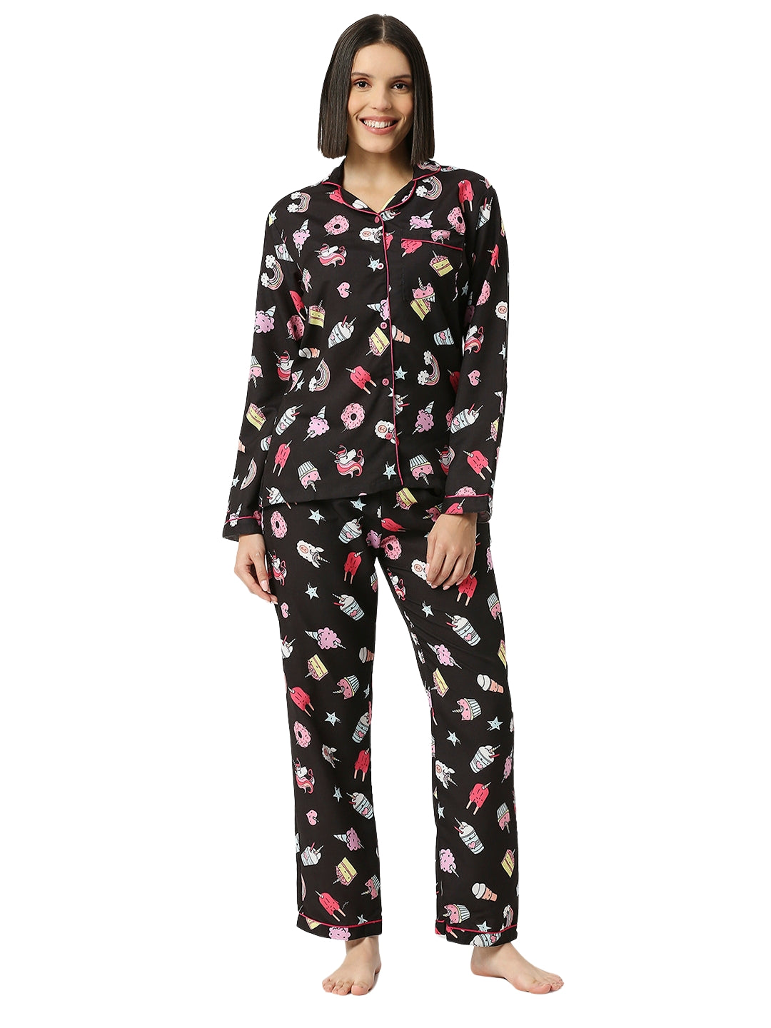 Sweet Treats Button Down Pj Set - Cotton Rayon Pj Set with Notched Collar