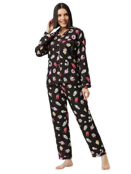 Sweet Treats Button Down Pj Set - Cotton Rayon Pj Set with Notched Collar