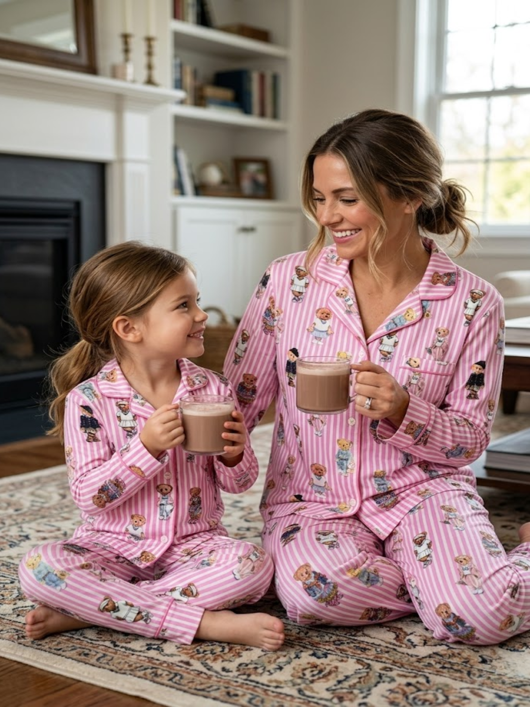 Pink Bear Club Pure Cotton Mom &amp; Kids Twinning Pj Set