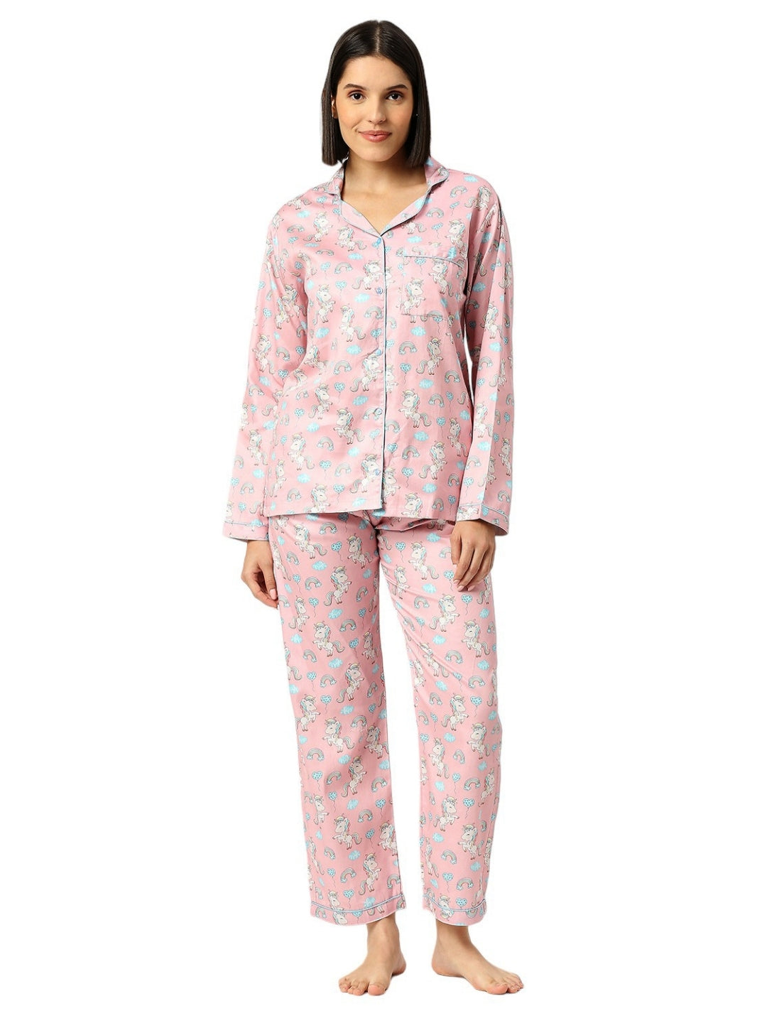 Unicorn Utopia Button Down Pj Set - Pure Cotton Pj Set with Notched Collar