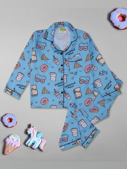 Weekend Mode Kids Pj Set - Cotton Rayon Pj Set with Notched Collar