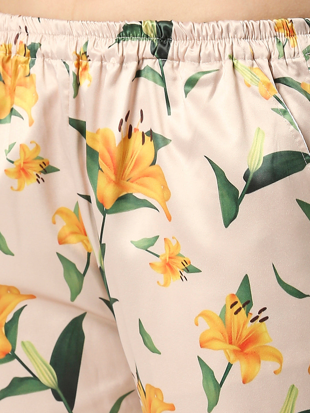 Yellow Blossom Satin Pj Set - Luxury Printed Button Down Pj Set