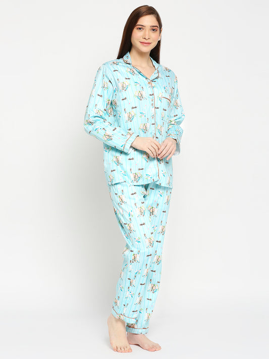 Bright Like Bubbly Button Down Pj Set - Pure Cotton Pj Set with Notched Collar