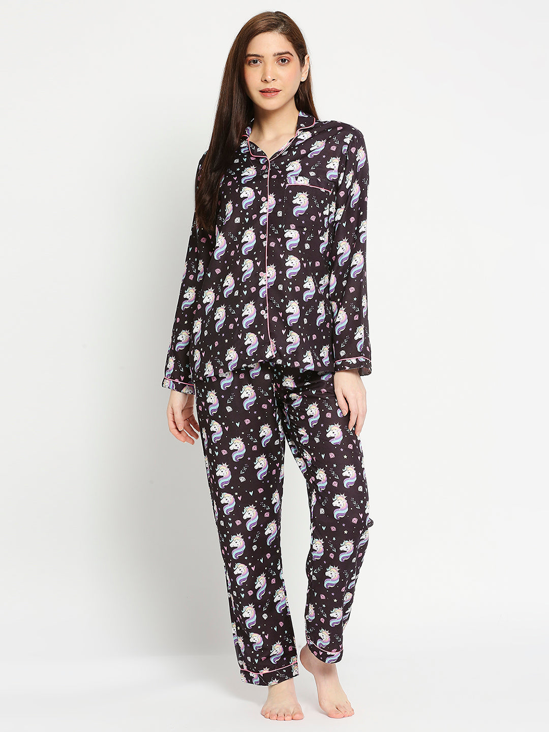 Be A Unicorn Button Down Pj Set - Cotton Rayon Pj Set with Notched Collar