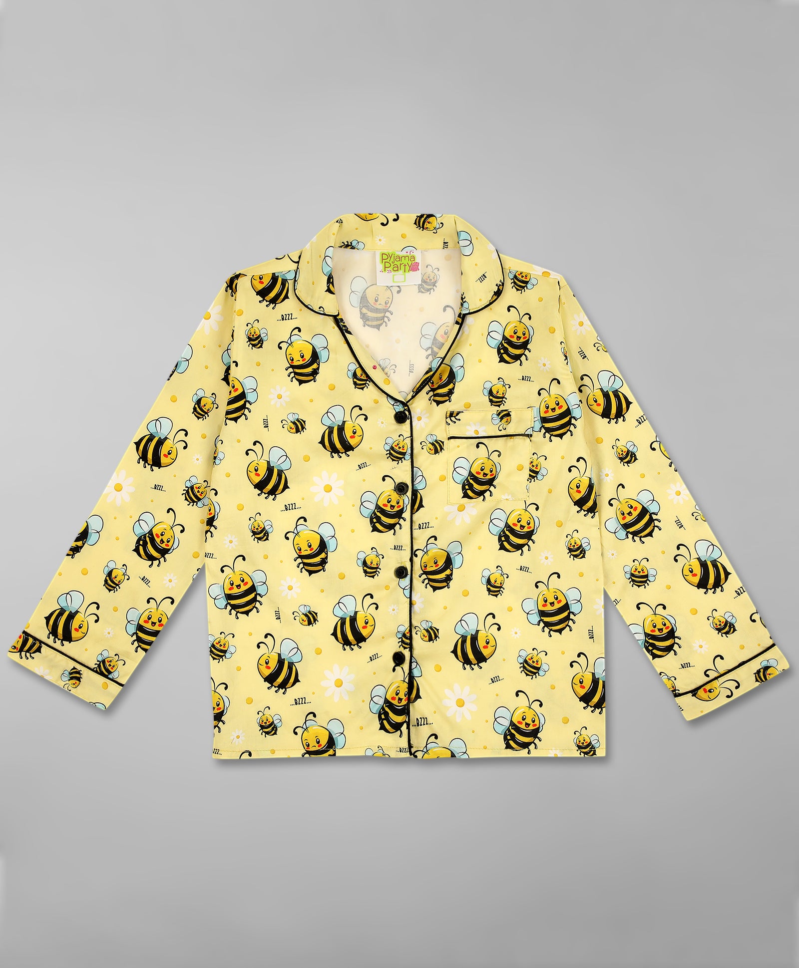 Bumblebee Kids Button Down Pj Set - Pure Cotton Pj Set with Notched Collar