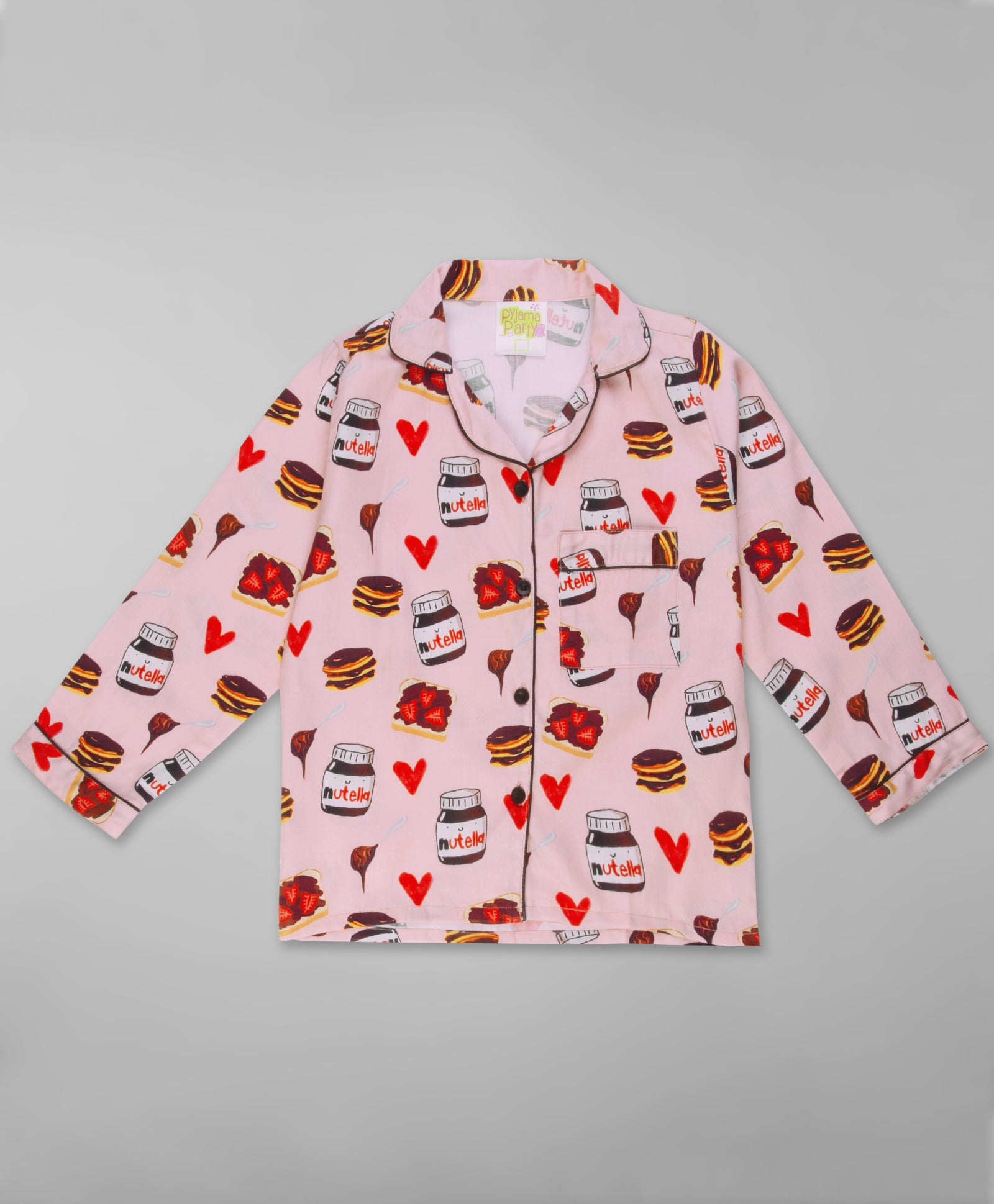 Nuts About Nutella Kids Button Down Pj Set - Pure Cotton Pj Set with Notched Collar