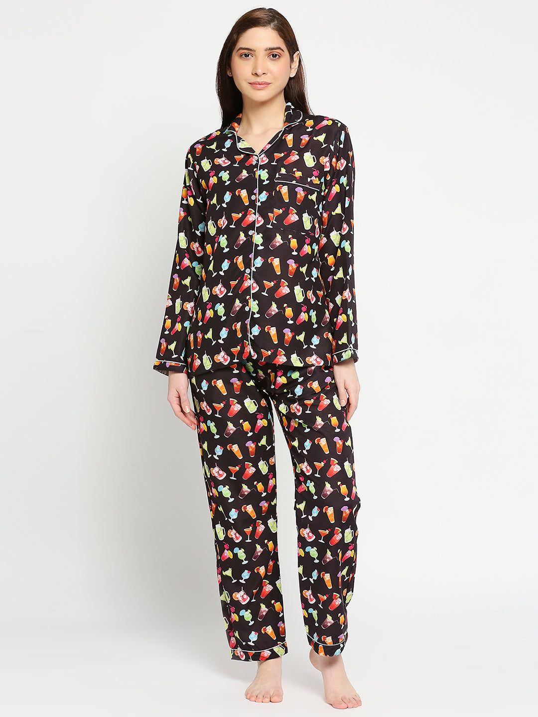 Cocktail Party Button Down Pj Set - Cotton Rayon Pj Set with Notched Collar