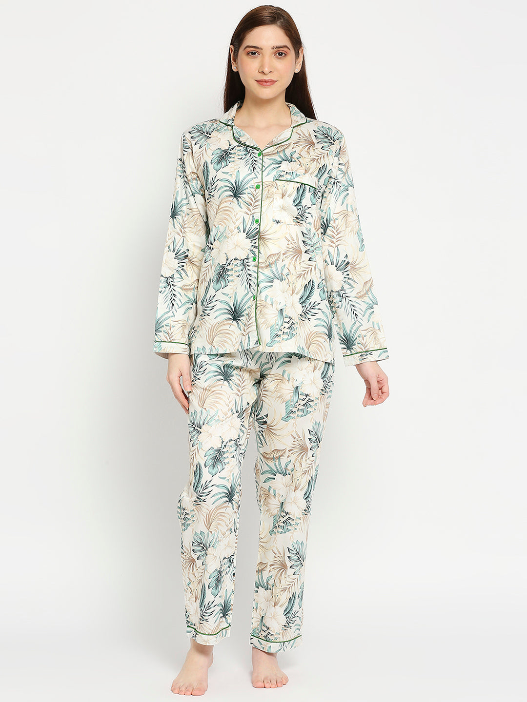 Woodland Button Down Pj Set - Pure Cotton Pj Set with Notched Collar