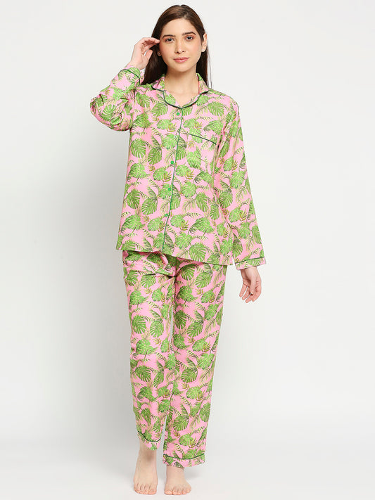 Exotica Button Down Pj Set - Cotton Rayon Pj Set with Notched Collar