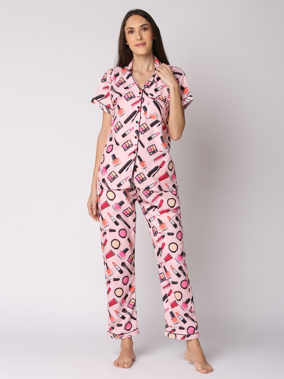 Makeup Forever Button Down Pj Set - Cotton Rayon Pj Set with Notched Collar