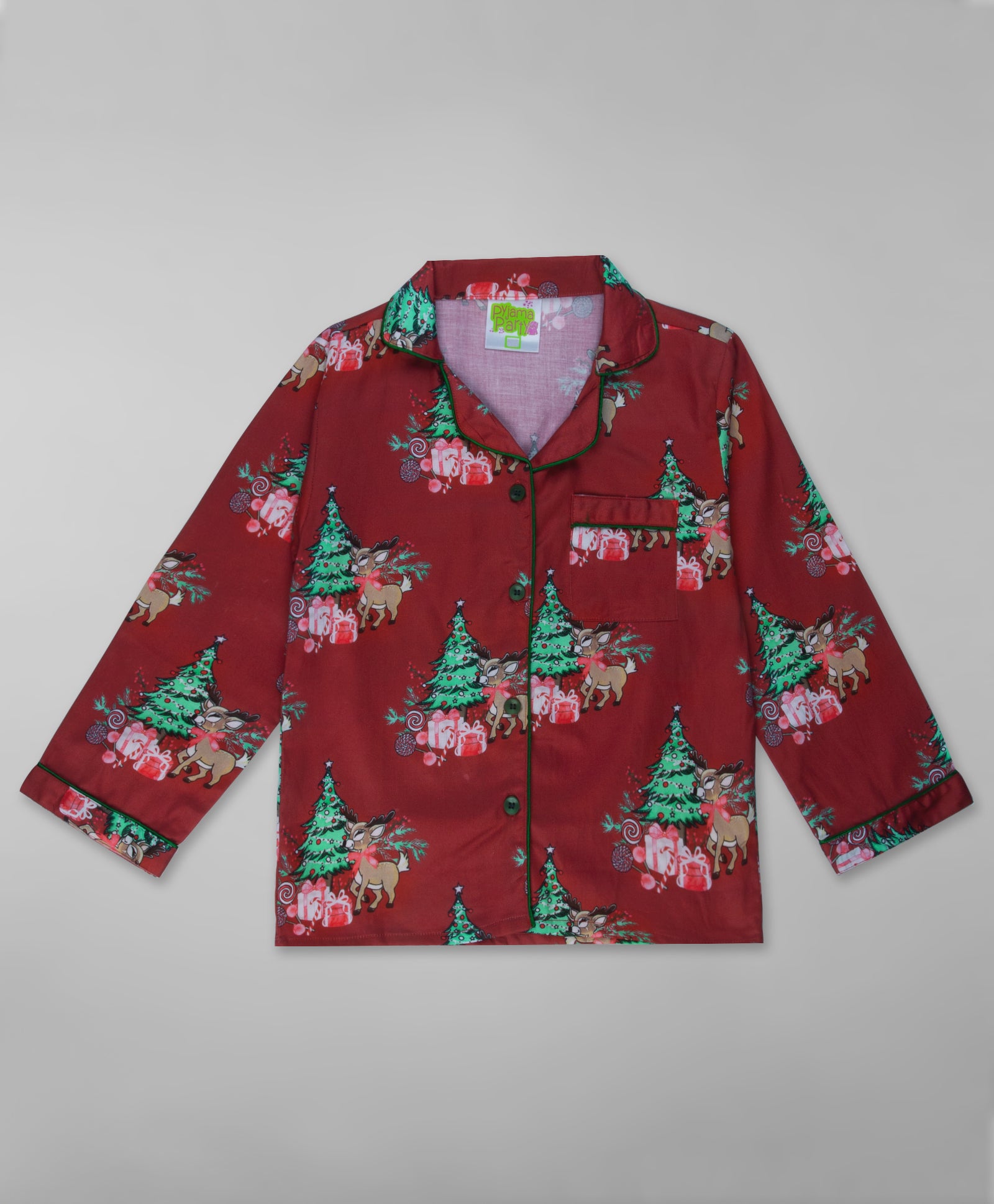 Holly Jolly Kids Button Down Pj Set - Pure Cotton Pj Set with Notched Collar