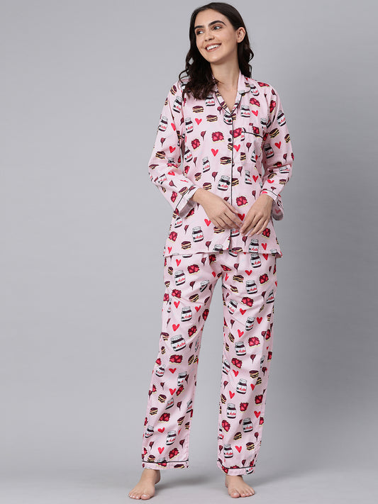 Nuts About Nutella Button Down Pj Set - Pure Cotton Pj Set with Notched Collar