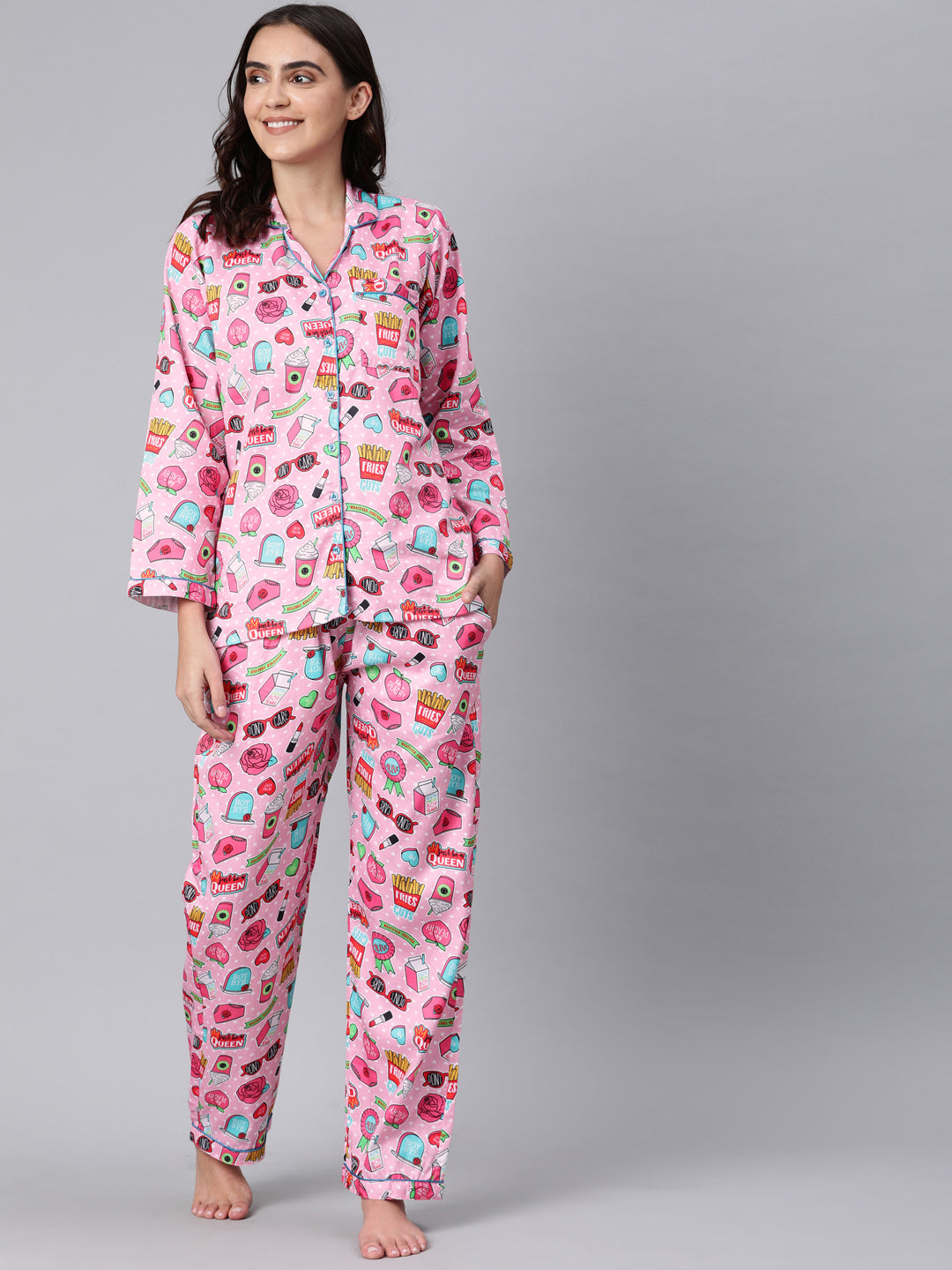 Feminist Button Down Pj Set - Pure Cotton Pj Set with Notched Collar