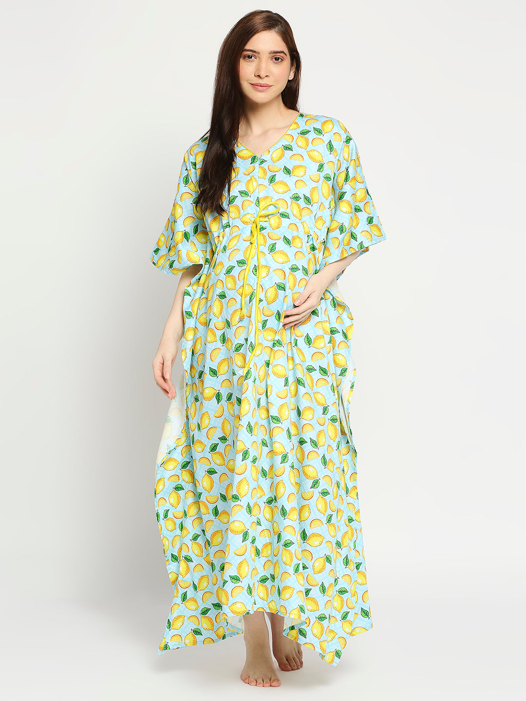 Limoncello Maternity Kaftan Gown -With Single Invisible Zip for Feeding