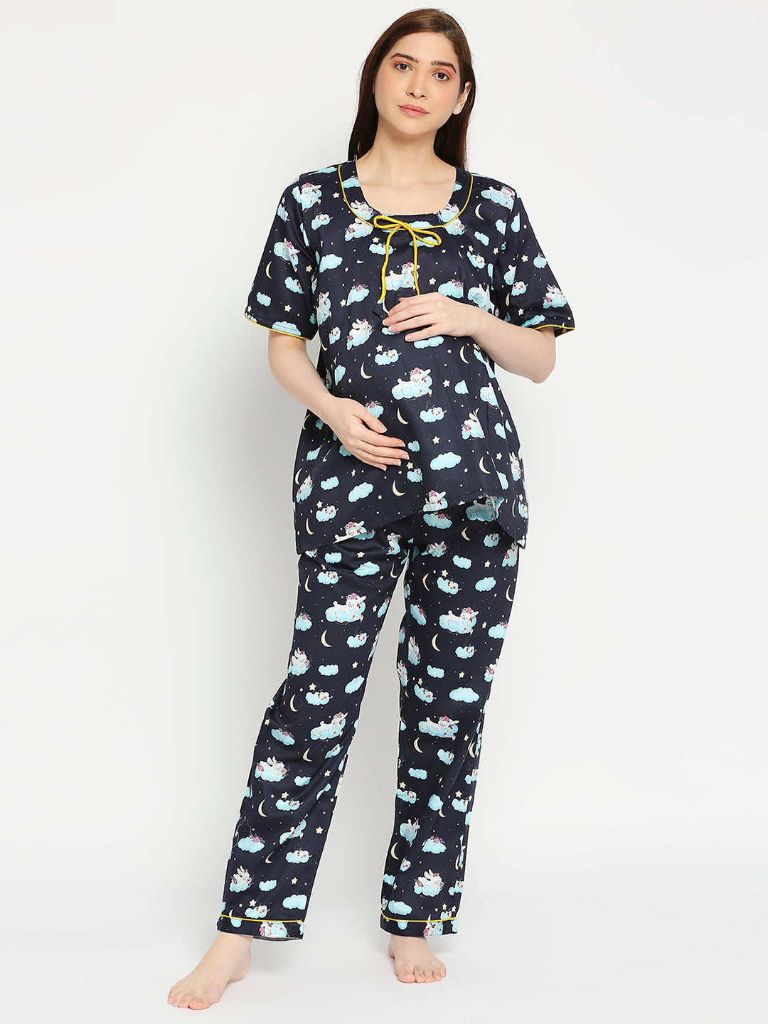 Bunny In The Cloud Maternity Pj Set - Pure Cotton Pj Set in Round Neck with 2 Invisible Zips for Feeding