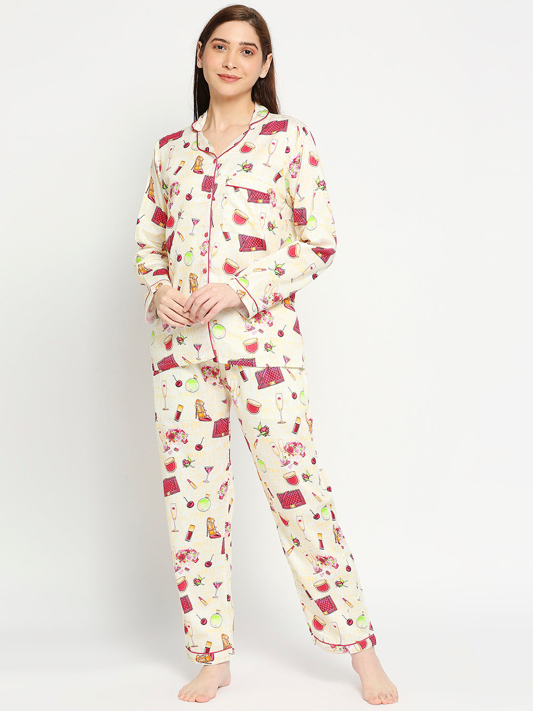 Date Night Button Down Pj Set - Pure Cotton Pj Set with Notched Collar