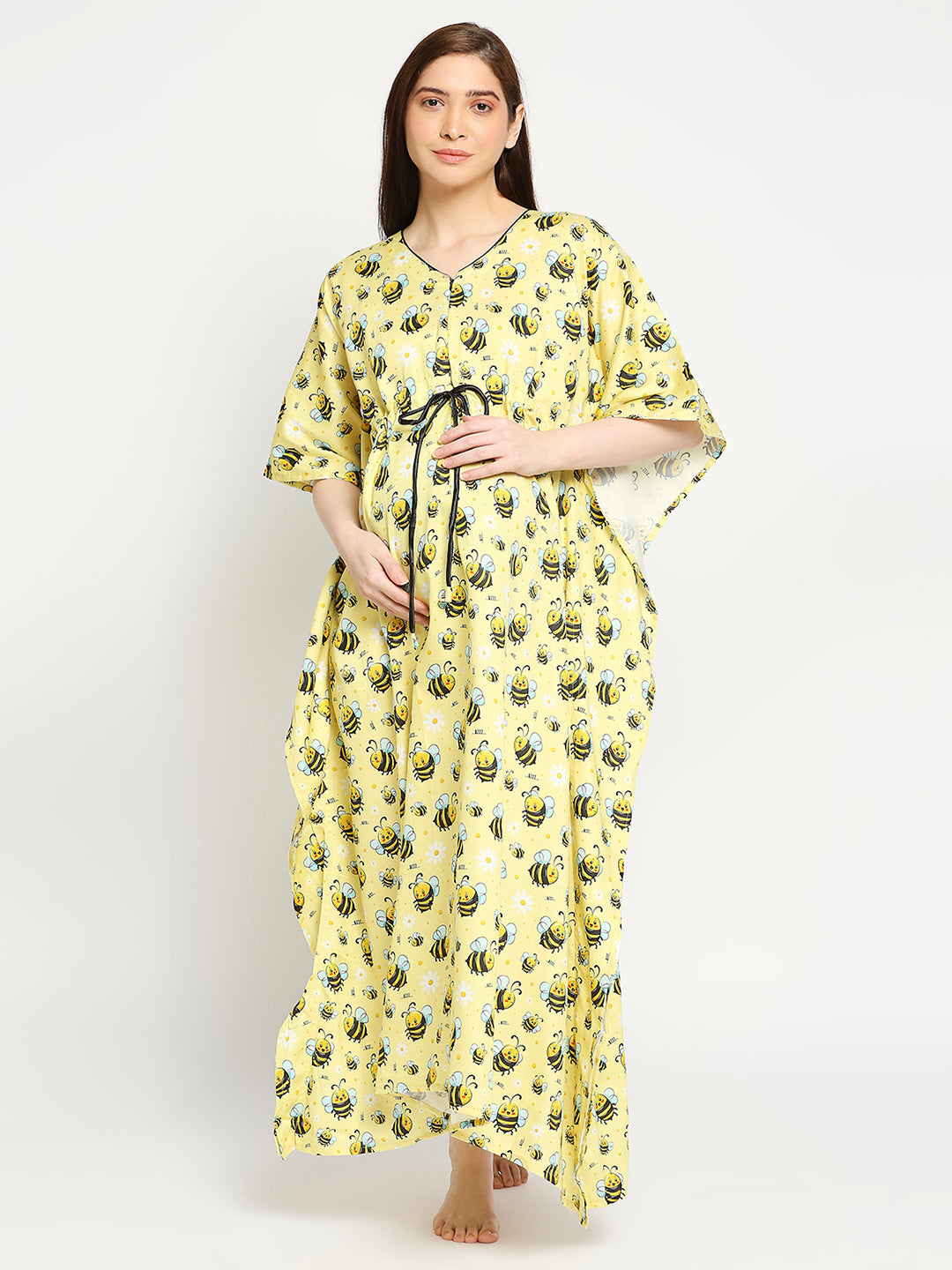 Bumblebee Maternity Kaftan Gown - Pure Cotton Kaftan Gown With Single Invisible Zip for Feeding