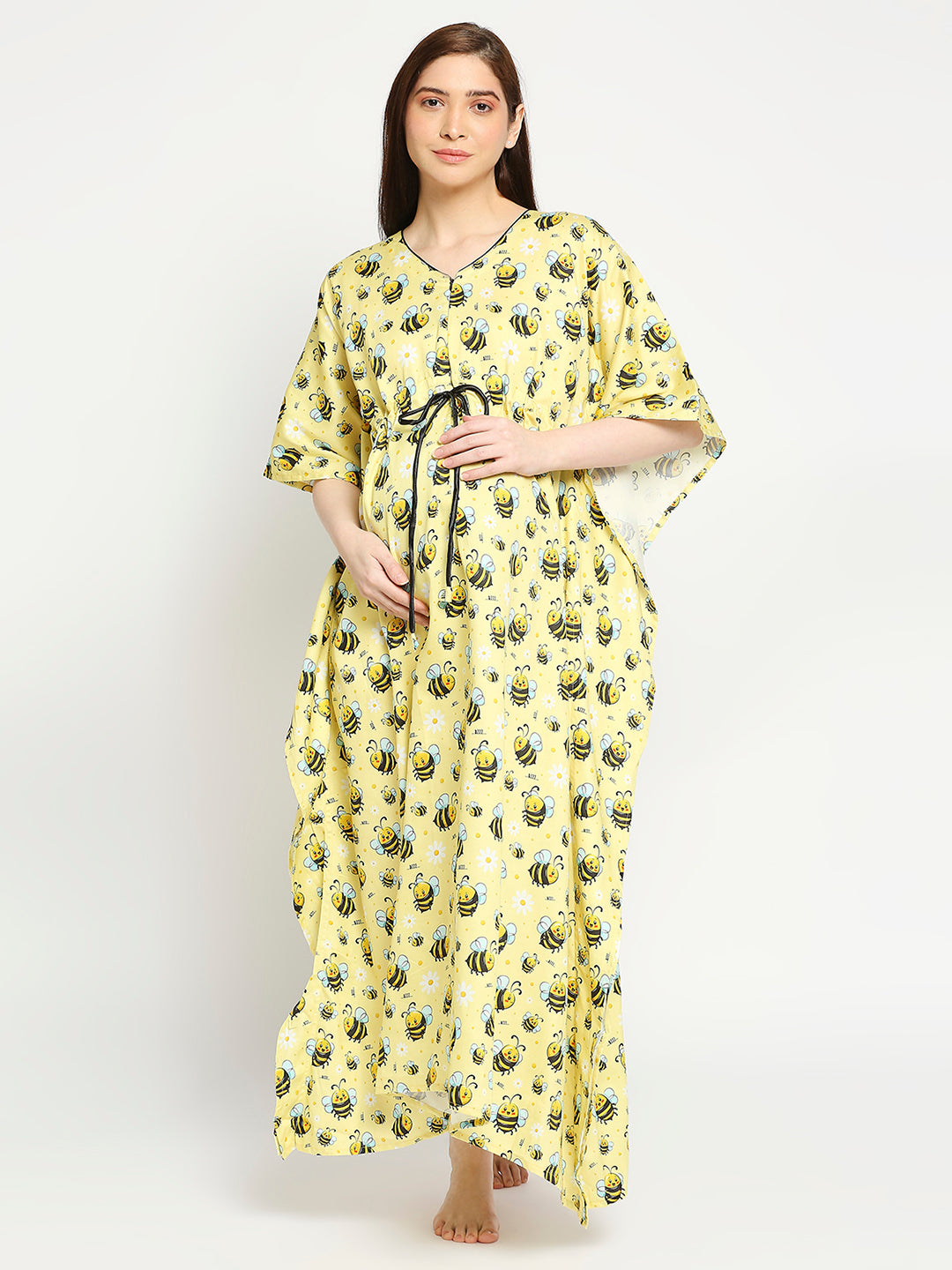 Bumblebee Maternity Kaftan Gown - Pure Cotton Kaftan Gown With Single Invisible Zip for Feeding