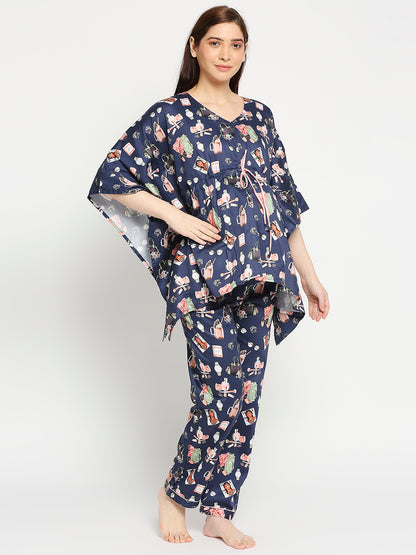 Fashionista Maternity Kaftan Pj Set - Pure Cotton Pj Set in Kaftan Style with Single Invisible Zip for Feeding