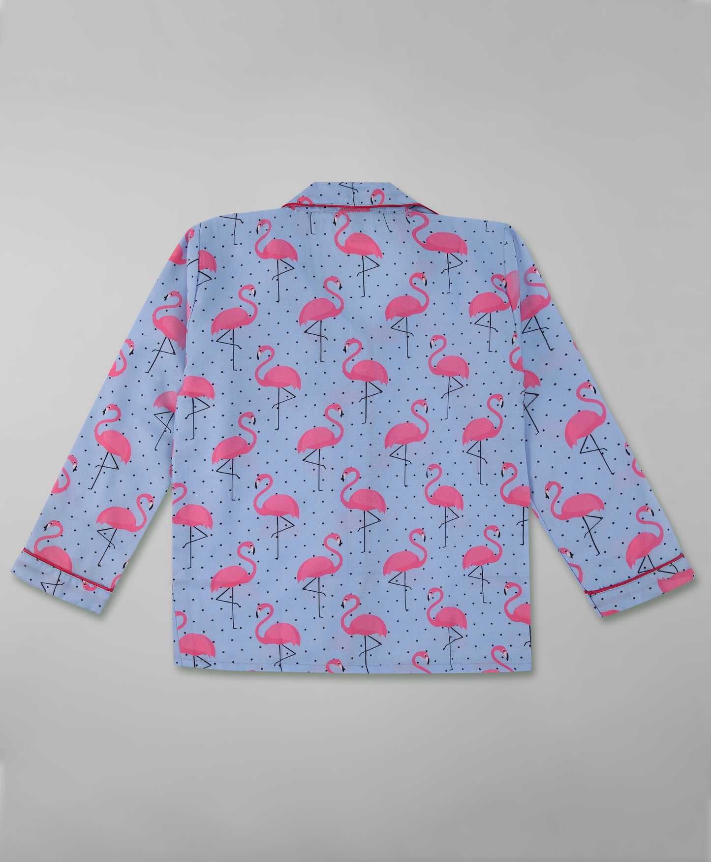 Flamingo and Dots Kids Pj Set - Cotton Rayon Pj Set with Notched Collar