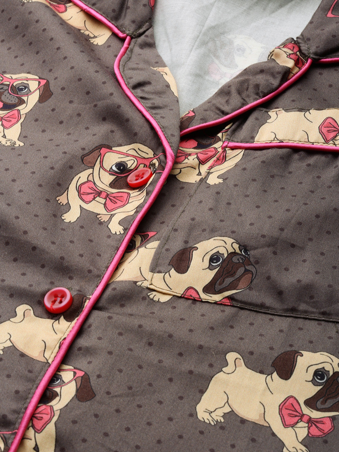 Pug Life  Button Down Pj Set - Pure Cotton Pj Set with Notched Collar