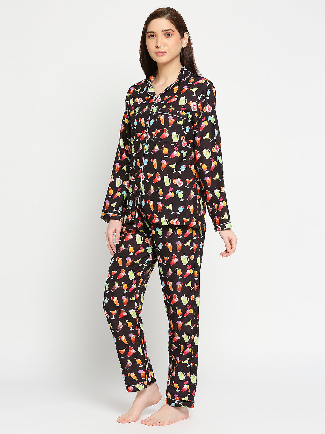 Cocktail Party Button Down Pj Set - Cotton Rayon Pj Set with Notched Collar