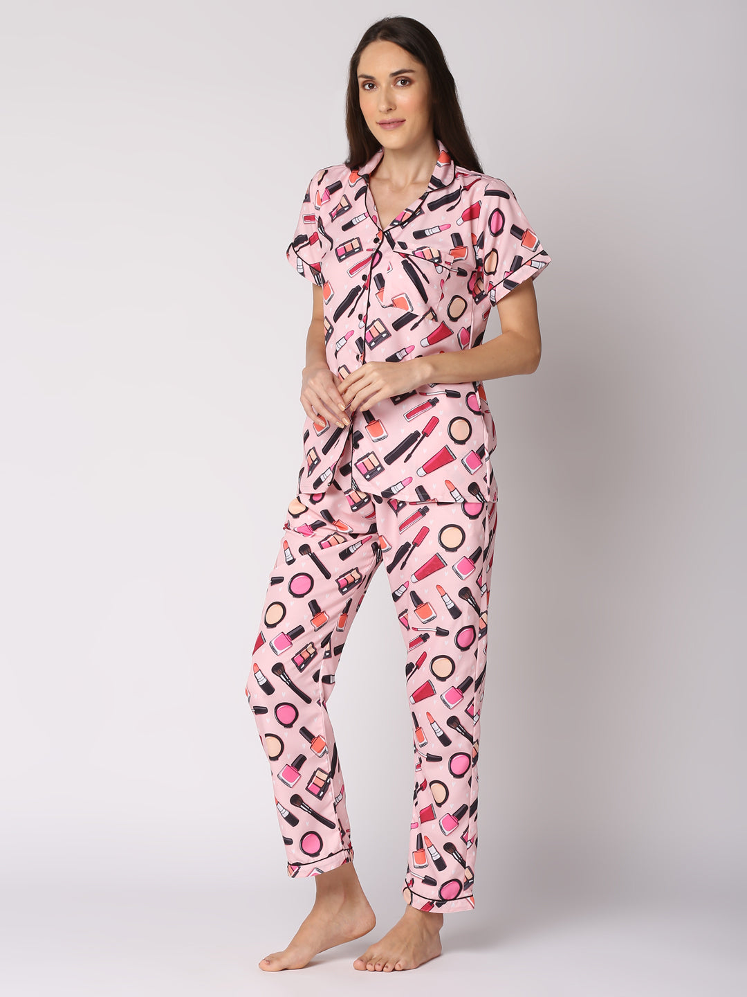 Makeup Forever Button Down Pj Set - Cotton Rayon Pj Set with Notched Collar