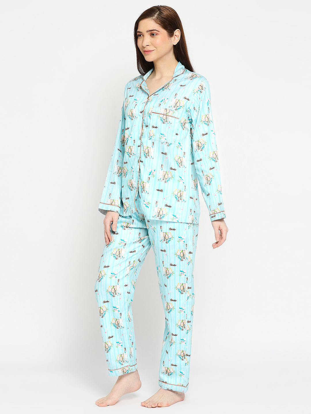 Bright Like Bubbly Button Down Pj Set - Pure Cotton Pj Set with Notched Collar