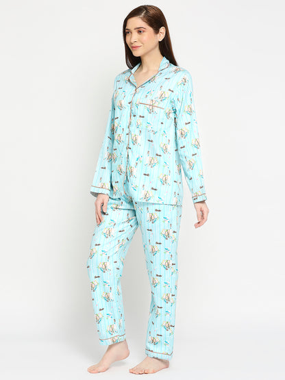 Bright Like Bubbly Button Down Pj Set - Pure Cotton Pj Set with Notched Collar