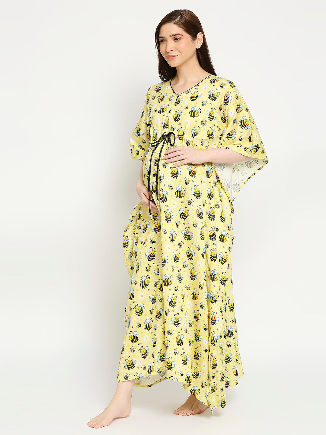 Bumblebee Maternity Kaftan Gown - Pure Cotton Kaftan Gown With Single Invisible Zip for Feeding