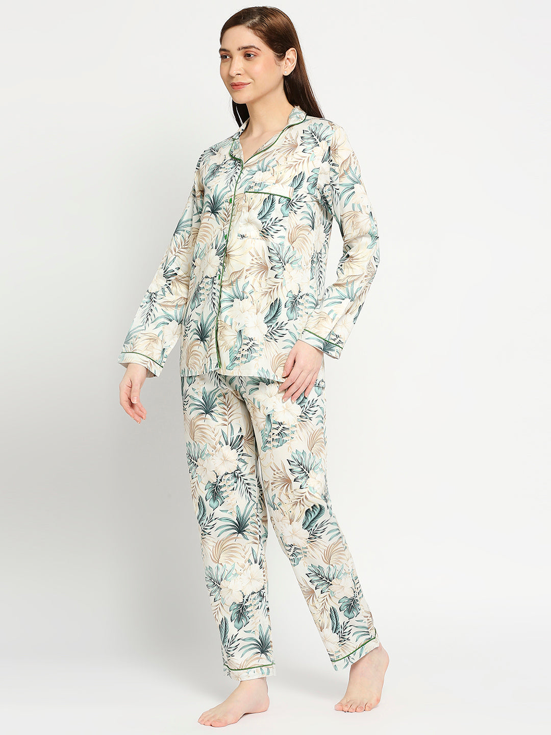 Woodland Button Down Pj Set - Pure Cotton Pj Set with Notched Collar