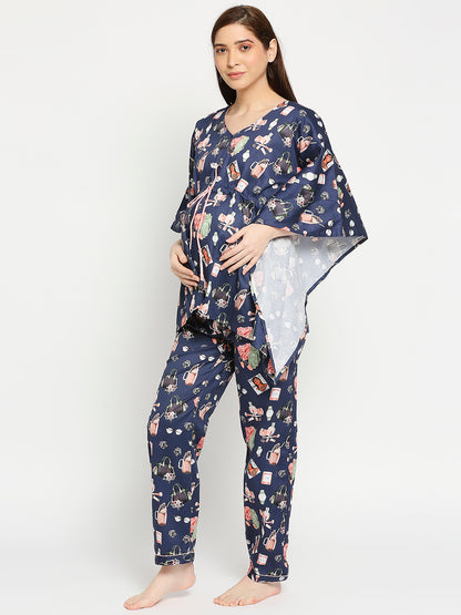 Fashionista Maternity Kaftan Pj Set - Pure Cotton Pj Set in Kaftan Style with Single Invisible Zip for Feeding