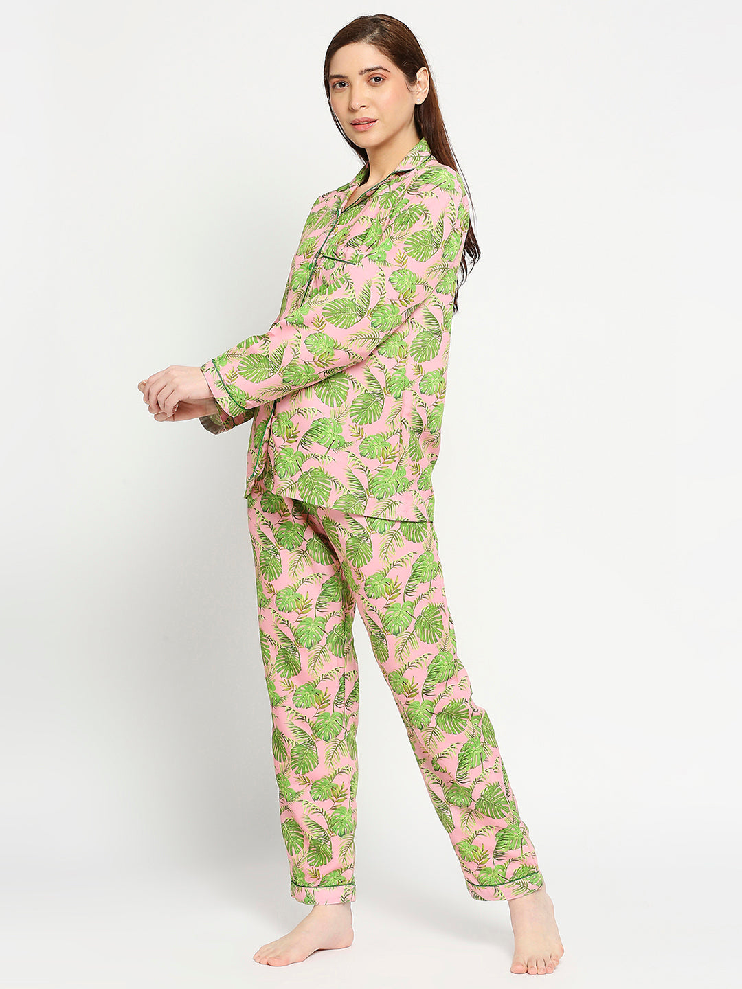 Exotica Button Down Pj Set - Cotton Rayon Pj Set with Notched Collar