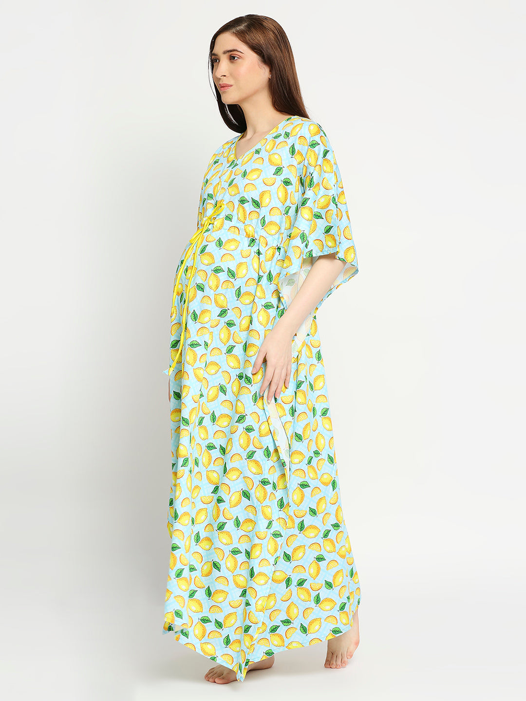 Limoncello Maternity Kaftan Gown - Pure Cotton Kaftan Gown With Single Invisible Zip for Feeding