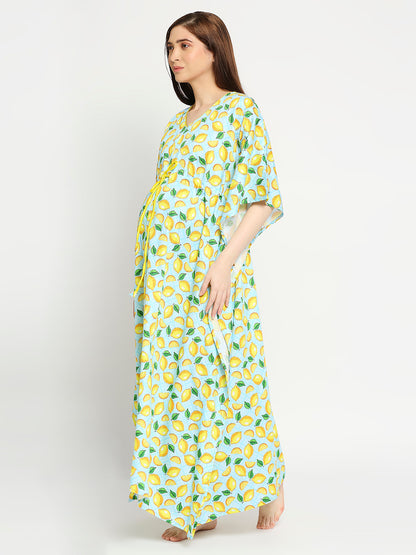 Limoncello Maternity Kaftan Gown - Pure Cotton Kaftan Gown With Single Invisible Zip for Feeding