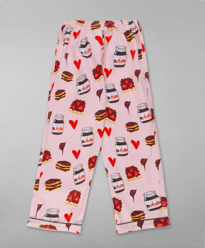 Nuts About Nutella Kids Button Down Pj Set - Pure Cotton Pj Set with Notched Collar