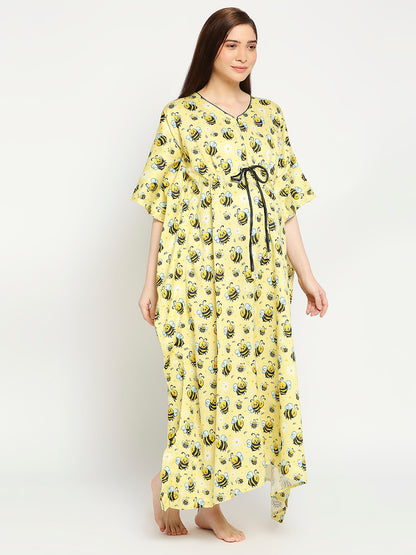 Bumblebee Maternity Kaftan Gown - Pure Cotton Kaftan Gown With Single Invisible Zip for Feeding