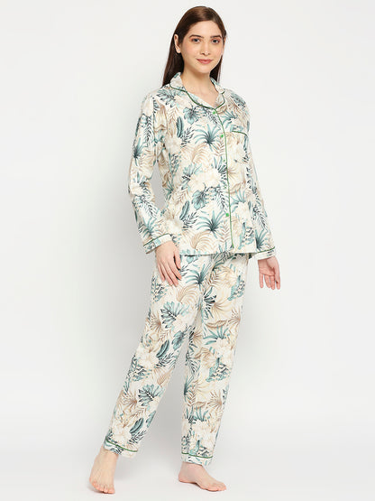 Woodland Button Down Pj Set - Pure Cotton Pj Set with Notched Collar