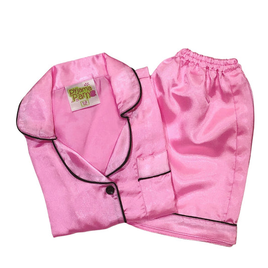 Baby Pink Kids Shorts Set - Satin Shorts Set with Notched Collar