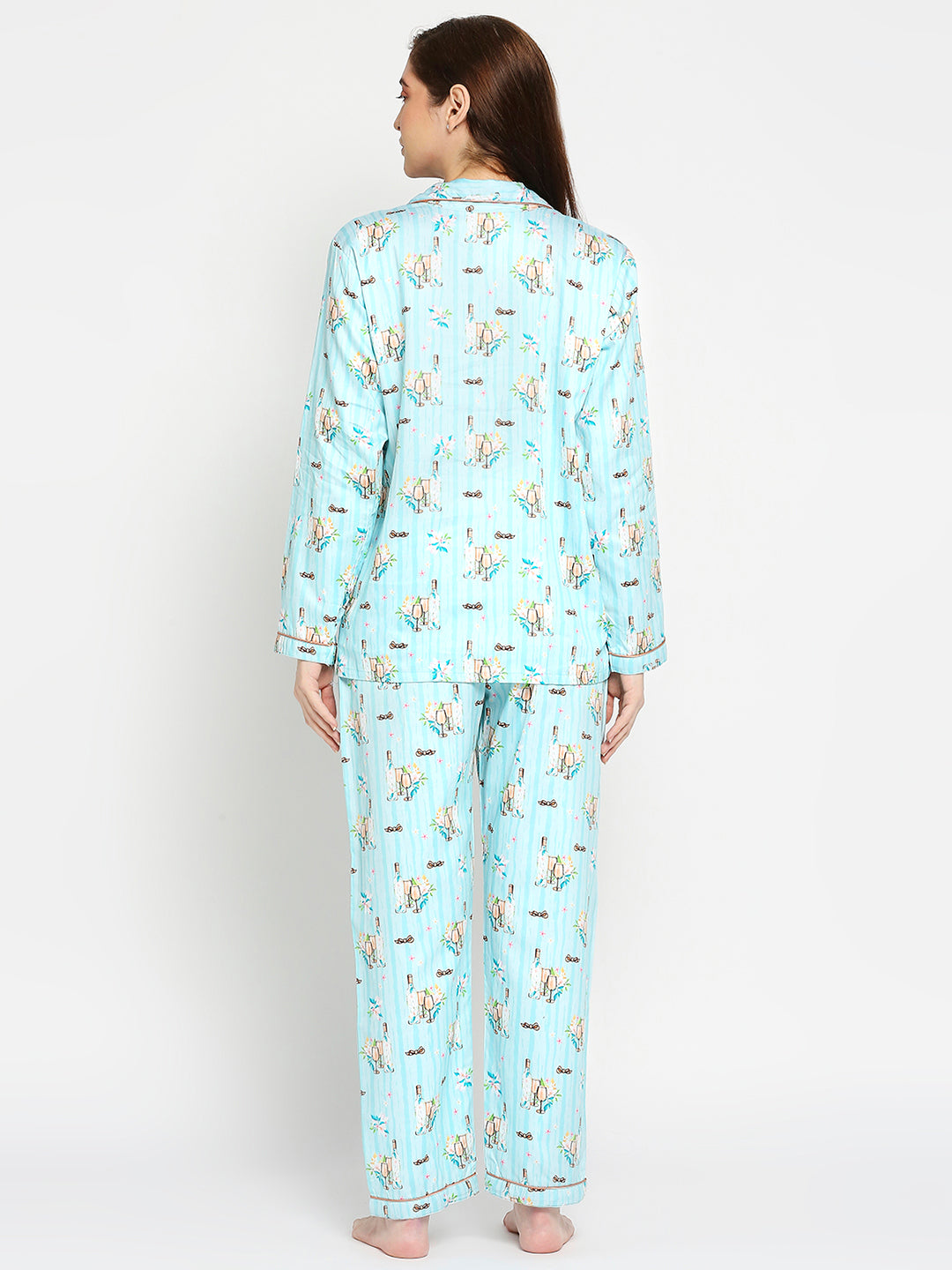 Bright Like Bubbly Button Down Pj Set - Pure Cotton Pj Set with Notched Collar