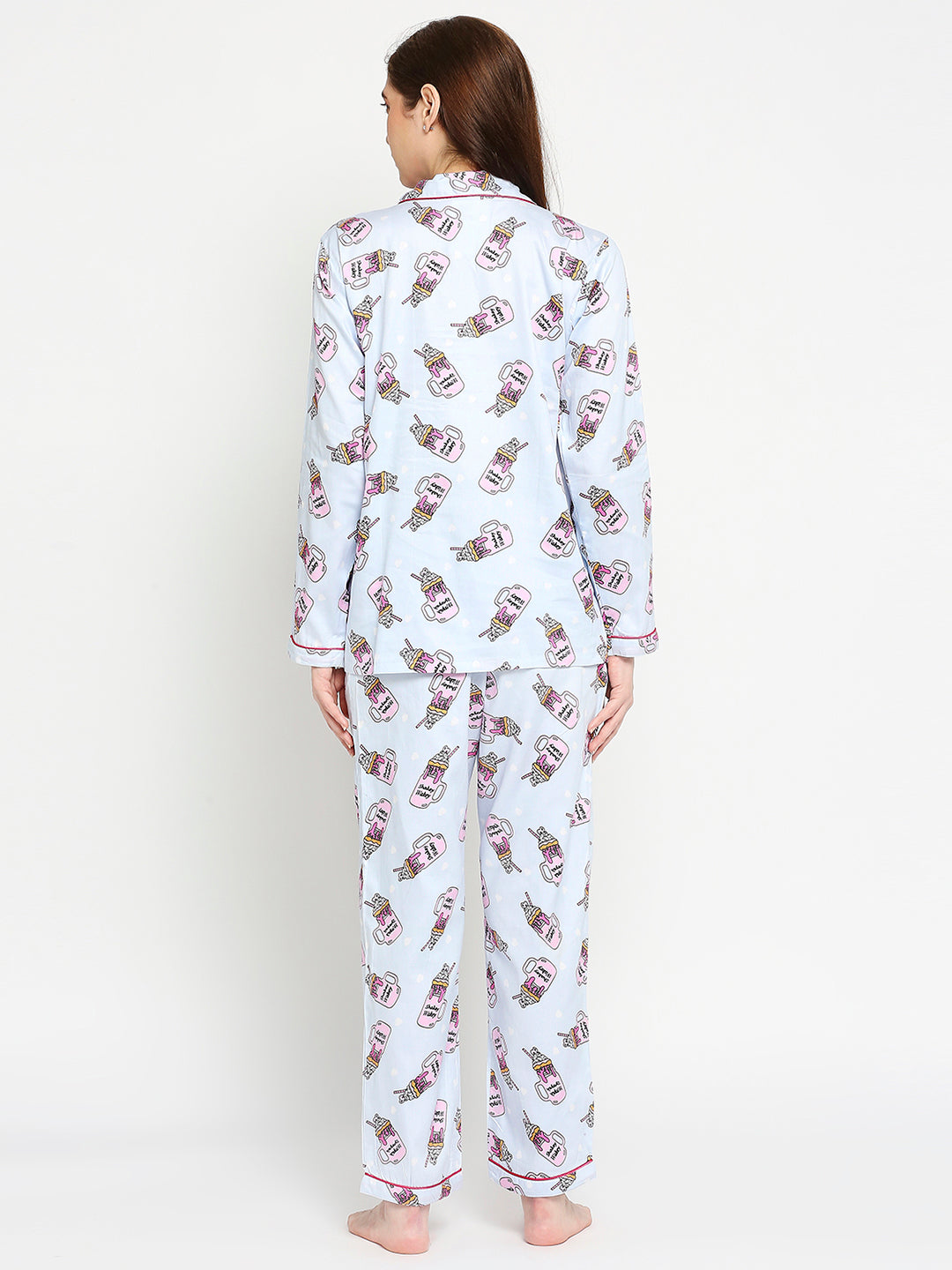 Shakey Wakey Button Down Pj Set - Pure Cotton Pj Set with Notched Collar