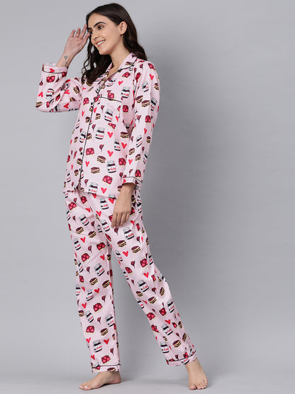 Nuts About Nutella Button Down Pj Set - Pure Cotton Pj Set with Notched Collar