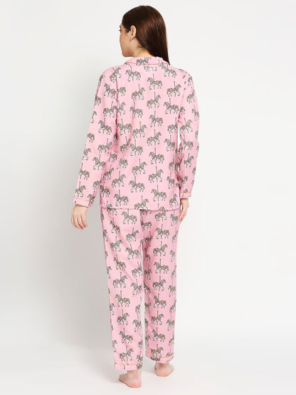 Royal Horse Button Down Pj Set - Cotton Rayon Pj Set with Notched Collar