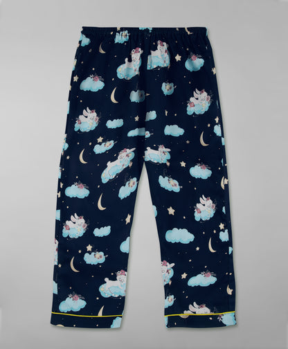 Bunny In The Cloud Kids Button Down Pj Set - Pure Cotton Pj Set with Notched Collar