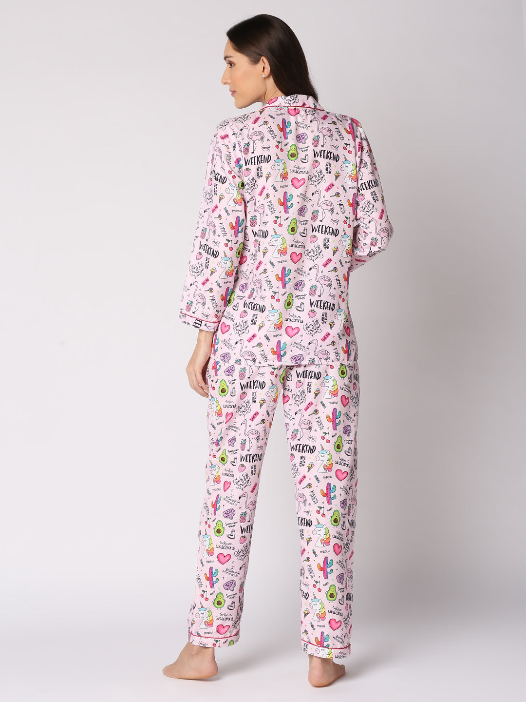 Pink Party Button Down Pj Set - Cotton Rayon Pj Set with Notched Collar