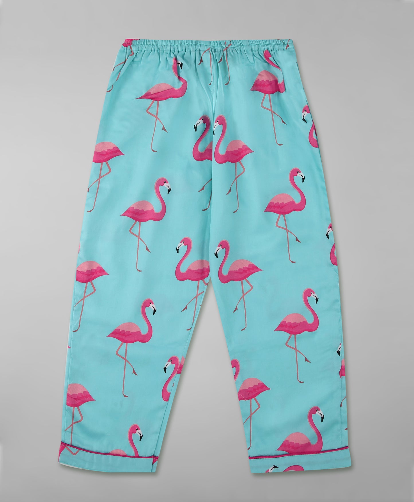 Pink Flamingo Kids Button Down Pj Set - Pure Cotton Pj Set with Notched Collar