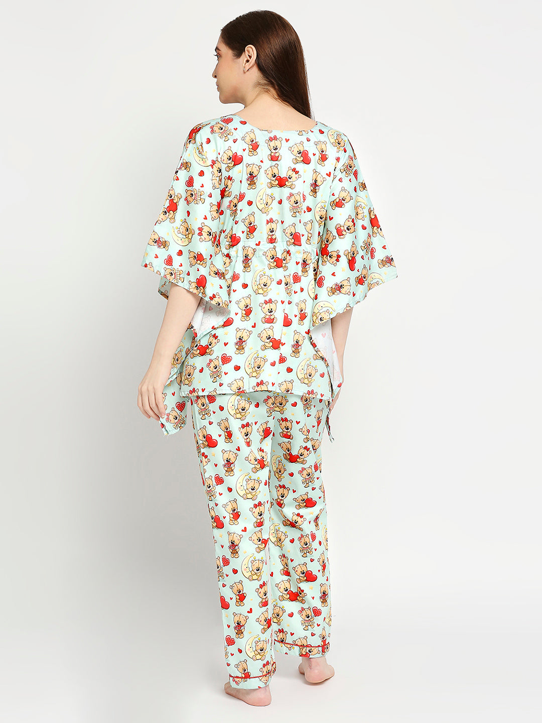 Loving Teddy Maternity Kaftan Pj Set - Pure Cotton Pj Set in Kaftan Style with Single Invisible Zip for Feeding