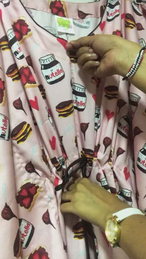 Nuts About Nutella Maternity Kaftan Pj Set - Pure Cotton Pj Set in Kaftan Style with Single Invisible Zip For Feeding